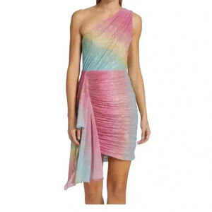 PatBO prism one shoulder mini dress in rainbow